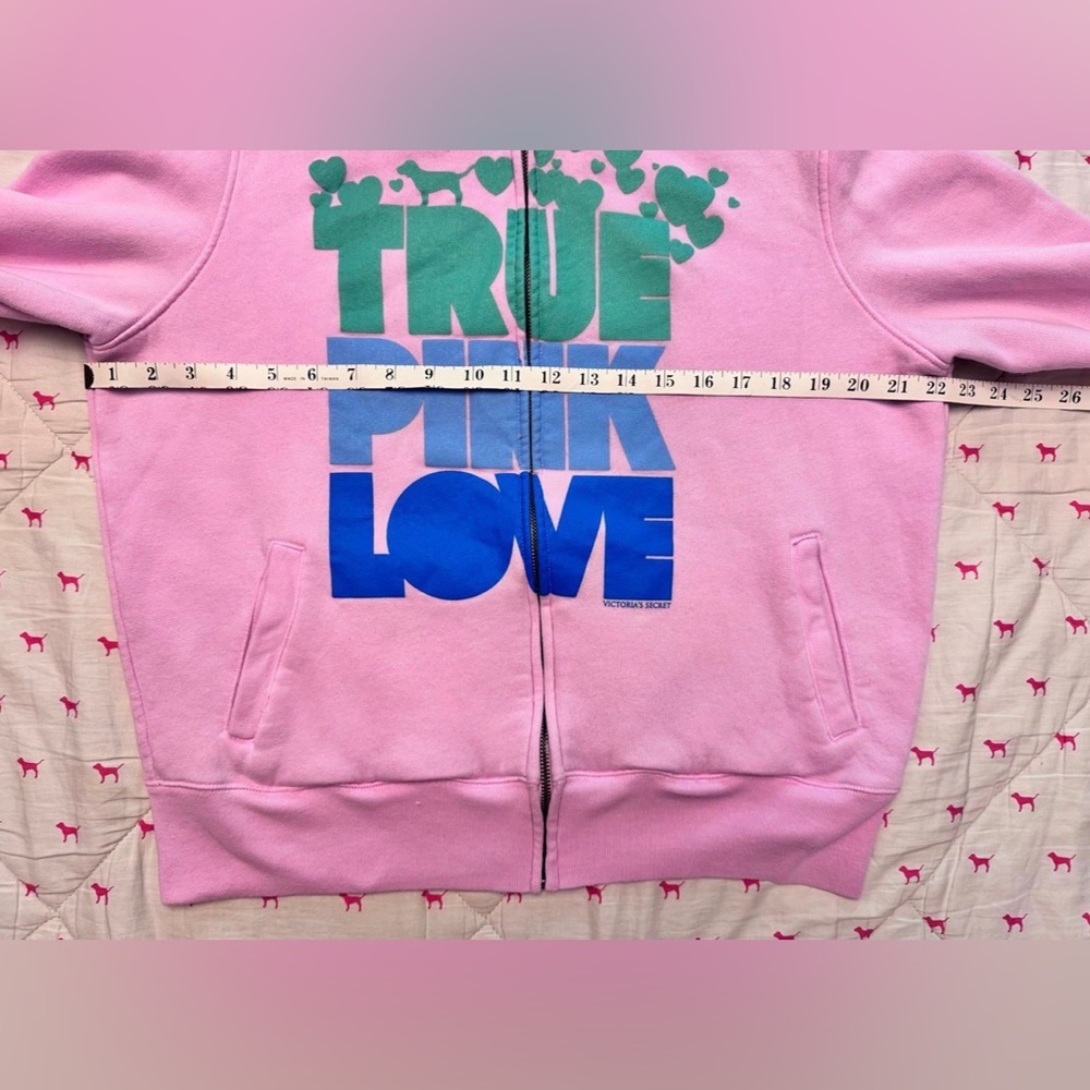 VS PINK VINTAGE Y2K SET HOODIE & SWEATPANTS TRUE PINK LOVE OMBRÉ DOG HEARTS RARE - Picture 7 of 15